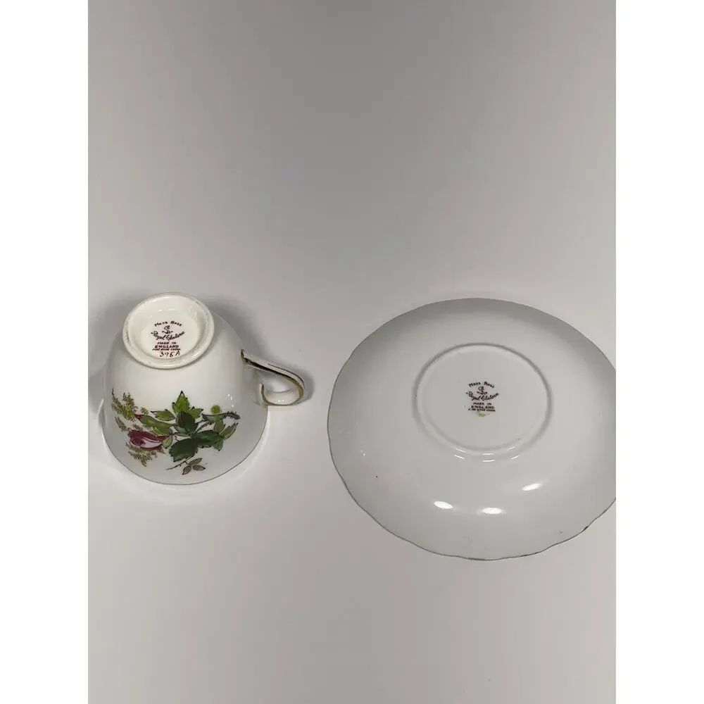 Vintage Royal Chelsea Fine Bone China England Moss Rose Demitasse Teacup‎ Saucer